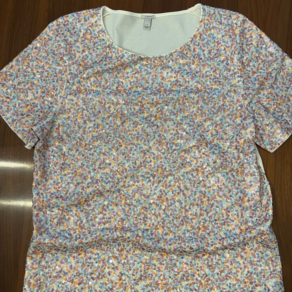 J. Crew Colorful Sequin Short Sleeve Top